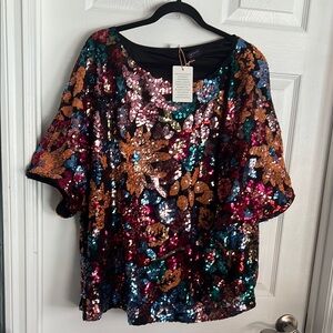 Skies Are Blue Sequin Boxy Blouse Short Sleeve